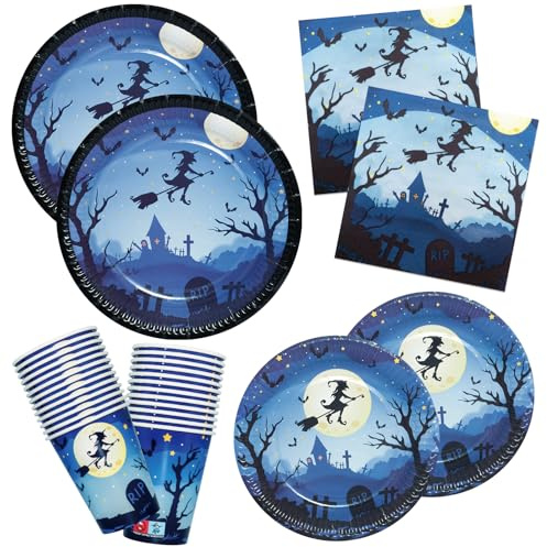 Strega di Halloween Piatti, Tovaglioli e Bicchieri di carta per festa 100 pezzi Set di Stoviglie usa e getta per feste
