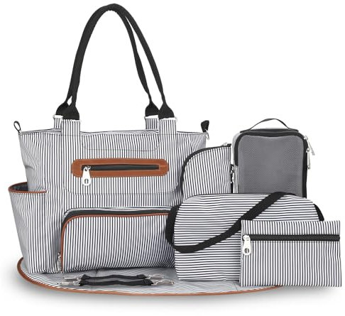 8Pcs Baby Nappy Diaper Bags Set for Mom Dad Mummy Handbags Multifunctional Diaper Changing Bags, Black, L