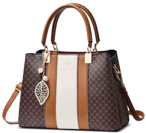 FOLOVEYA Damen Handtasche Elegante Schultertaschen Bedruckte Handtaschen Wasserdicht Frauen Umhängetaschemit Anhänger für Büro Einkauf Reisen PU Leder Gelb