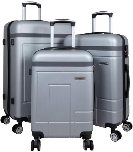 Trendyshop365 Kofferset 3-teilig Hartschale Genf Trolley Zahlenschloss 4 Rollen Silber