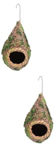 BESPORTBLE 2pcs Finch Nesting House Straw Bird Nest Hanging Birdhouses Bird Nesting Material for Finch Sparrows