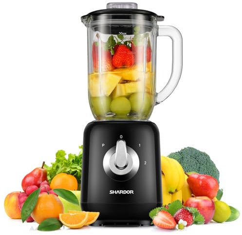 SHARDOR Blender with 700W,Powerful Blender Smoothie Maker with 6 Sharp Stainless Steel Blades,Glass Jug,2 Speed and Pulse Ice Crushing For Milkshake,Juice,Baby Food and Vegetable Drinks,1L Capacity