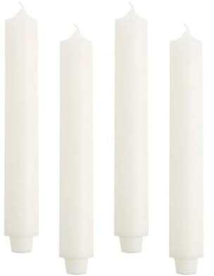 ukiyo 4er Pack Rustikale Stabkerzen H:30 cm Ø:3,2 cm - 21 Stunden Brenndauer - Dicke Kerzen Dinnerkerzen Tafelkerzen Kirchenkerzen, Farbe:Weiß