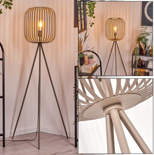 HOFSTEIN Stehleuchte Bystrup, Stehlampe aus Metall in Sandfarben/Beige, Leuchte im modernen Boho-Style mit Fußschalter, Ø 32,5 cm, E27, Höhe 139 cm - Wohnzimmer, Schlafzimmer, Esszimmer, Büro, Flur