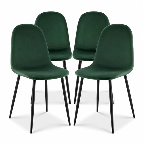Bravich Ron Velvet Dining Chairs Set of 4, Green Fabric Dining Room Chairs, Upholstered Kitchen Chairs with Metal Legs, Padded Modern Accent Chair for Bedroom and Dressing Table