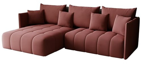 KP-Meble - Ecksofa mit Schlaffunktion - Gona - Schlafsofa 245 x 180 cm - Elegant, langlebig, freistehend - Automatisch für einfaches Ausklappen - 246x188x93cm - Monolith 63 (Puder)