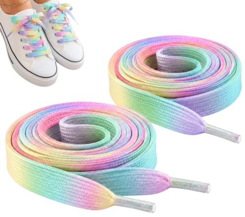 Gammaeon 2er Flache Unisex-Schnürsenkel Regenbogenfarben – Farbverlauf-Schnürbänder für Leinenschuhe und Turnschuhe (1m Länge, Universell Passend)