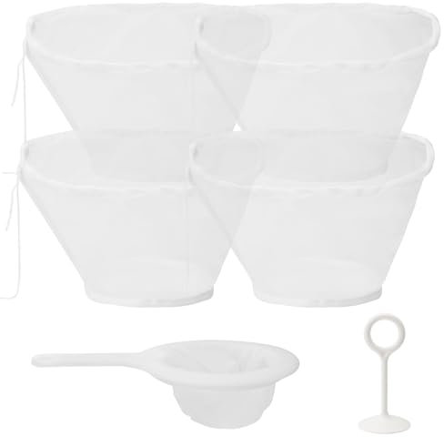 APOMOONS 4 Pezzi Garza Alimentare con 1 Filtro a Setaccio e Barra di Pressatura, Riutilizzabile Sacchetti per Latte di Noci con Coulisse, Sacchetti Filtranti per Formaggio Mandorla Vino Tofu Caffè