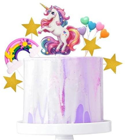 Einhorn Cake Topper 1 Einhorn Cake Topper 1 Regenbogen 1 Happy Birthday 5 Herzförmiger Ballon 5 Sterne Tortendeko für Geburtstagsfeier