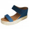 Generisch Sandales à talons hauts pour femme - Pantoufles d'été tissées à plateforme - Sandales tendance pour femme - Sandales élégantes et chics - Paille tissée simple - Semelle épaisse, bleu, 36 EU