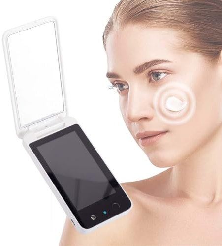 UV Camera Mirror for Sunscreen Test & SPF Detection, Smart Travel Mirror with USB-C Charging Cable, Handheld 2-Sided Portable Makeup for Handbag/Pocket,White
