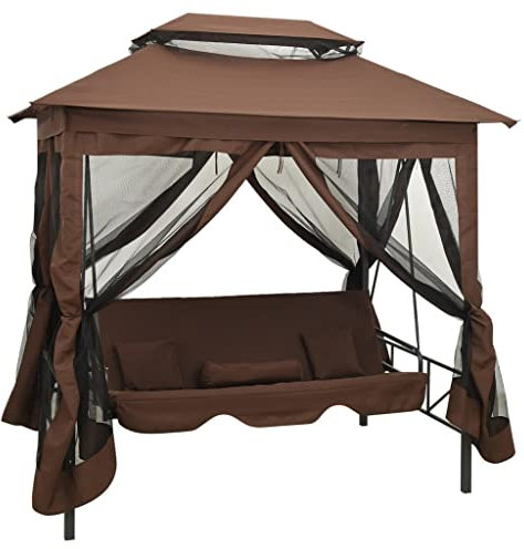 Cozynest Pavillon Umwandelbare Schaukelbank Kaffeebraun Hollywoodschaukel Dach Bettfunktion Gartenschaukel Schaukelbank Liege