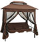 Cozynest Pavillon Umwandelbare Schaukelbank Kaffeebraun Hollywoodschaukel Dach Bettfunktion Gartenschaukel Schaukelbank Liege