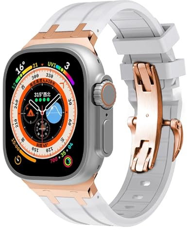 IRFKR Correa de goma para Apple Watch Ultra 49mm, correas de reloj Serie 8 7 45mm, banda deportiva suave para iWatch 6 5 4 SE 44mm 42mm, pulsera de silicona(White rosegold,49MM)