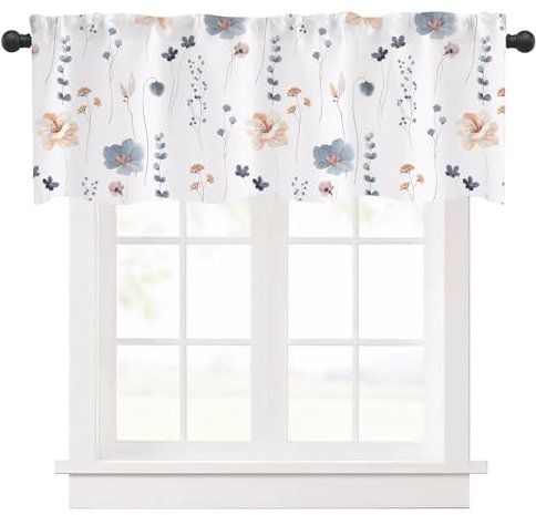 Ausing Halbtransparente Paneelvorhänge Küche Kurzer Vorhang mit Blumenprints Landhausstil Volants, Beige