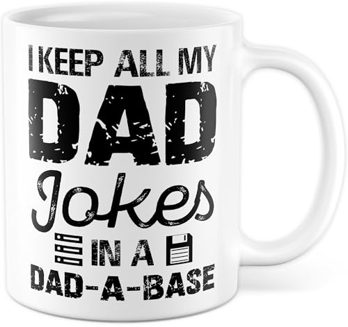 Tasse Vater Geschenk I keep all my dad jokes in a dad-a-Base, Kaffeetasse Papa Daddy Informatik Technik Witzig, Geschenkidee Büro Arbeit Kaffee Office Becher Ehemann Kollege Freund Kaffee-Becher