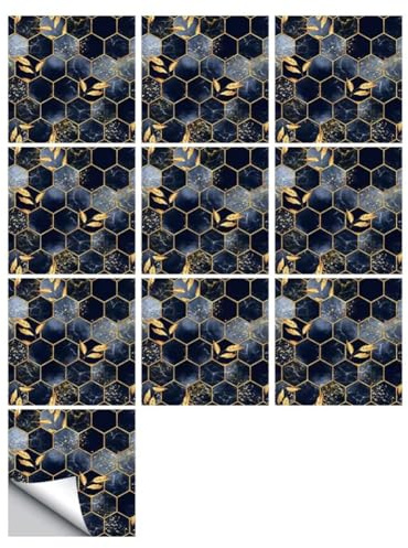 Koolenry 10pcs/Set Black Hexagon Tiles Sticker Kitchen Backsplash Oilproof Washbasin Peel Stick Waterproof Art Wallpaper