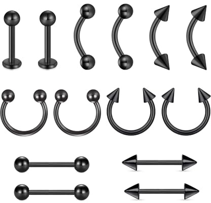 MODRSA Barbell-Piercing Curved-Barbellr Zungenpiercing Helix- Piercing: 14pcs 16G Chirurgenstahl Tragus Piercing Stecker