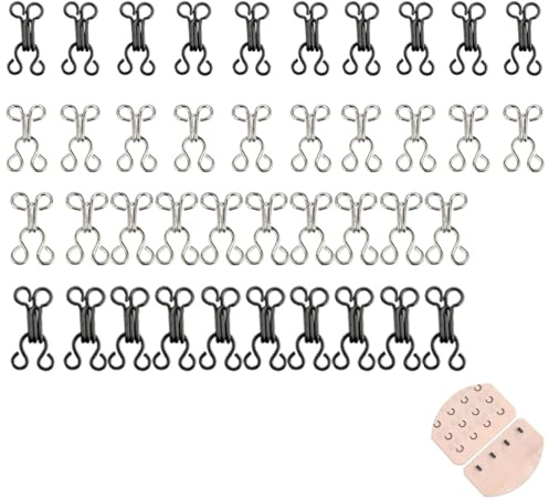 YAPKOLV 40 Paare Nähen Haken und Augen Verschluss, BH-Haken-Ösen-Verschluss, Unterwäsche Schließe, Nähen DIY Bastelzubehör (2 Größen) (Schwarz und Silber)