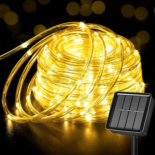 Fonysien 10M 100LEDs Solar Lichtschlauch Außen, Wetterfest Schlauch Lichterketten mit 8 Modi Solar Lichterkette Außen für Weihnachten Garten Hochzeit Terrasse Balkon