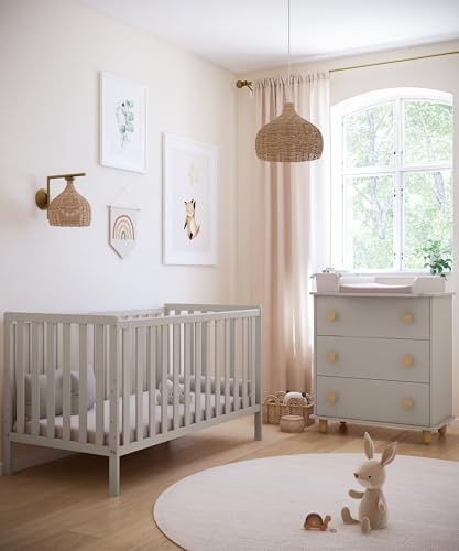 ZEE - Babybett Kinderbett, 2w1 Bett Bambi - mit herausnehmbaren Sprossen, Schutzbeißringe, 3-stufige Höhenverstellung des Rahmens - für Kinder ab 4 Jahren, 140x70 - Kaschmir