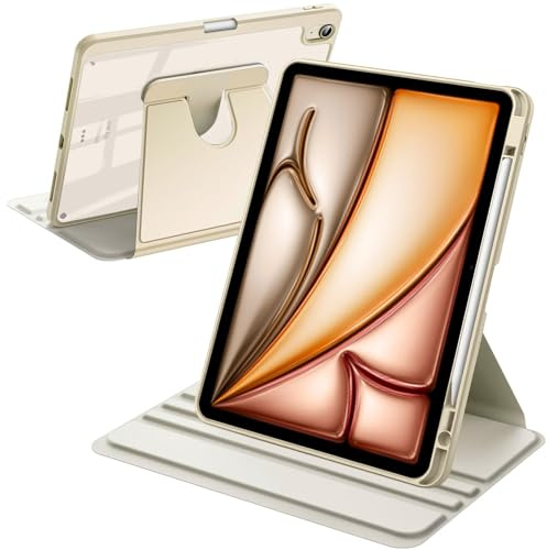 A-BEAUTY Rotierende Hülle für iPad Air 13 Zoll M4/M3/M2 Polaris | mit Stifthalter, 360° Drehbare Schutzhülle Ständer Klare Rückseite, Auto Wachen/Schlafen