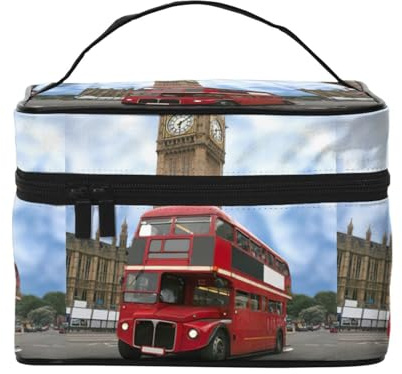 England Auto-Kosmetiktasche mit Griff, große Kapazität, mehrlagig, Reise-Aufbewahrungstasche, Kosmetikbox mit Reißverschluss