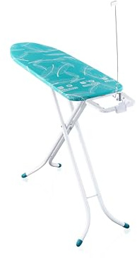 Leifheit Bügelbrett Air Board M Compact, Bügeltisch Thermo-Reflect 120x38cm | Ultraleichte Spezialkunststoff-Fläche, höhenverstellbar 78-98 cm, Bügeleisenablage, für Dampf- und Bügeleisen, weiß, türkis