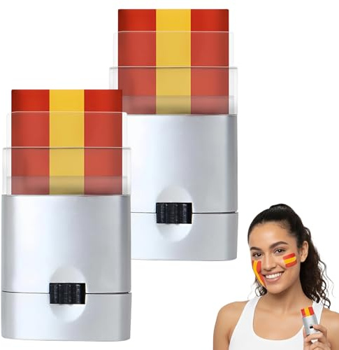 2 Unidades Pintura Facial España con Bandera Roja y Amarilla, Maquillaje para Aficionados de Fútbol y Fiestas, Barra de Maquillaje Tricolor para Mundial y Eurocopa, Fácil de Aplicar y Lavable