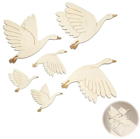 6er-Set Wandsticker Kinderzimmer,Holz DIY Schwan Wandtattoo,Kinderzimmer Deko Set mit Starkem Klebepunkten,Boho Stil Wanddekoration für Kreative Wandgestaltung Decoration Babyzimmer und Handarbeiten