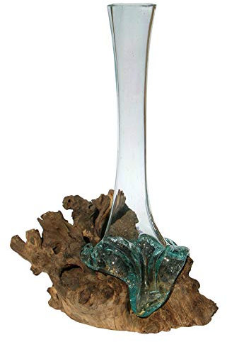 Geschenk B-Ware schöne 30-35 cm Deko Gamal Wurzelholz Glasvase Teak Wurzel Holz Teakholz Bali Glas Vase L