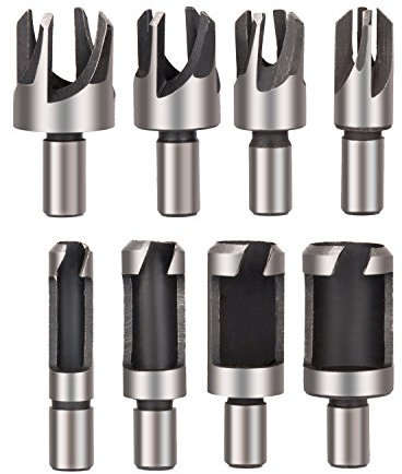 Drill Warehouse Holzdübelschneider, Bohrer-Set, gerader und konischer Kegel, 5/8 Zoll, 1/2 Zoll, 3/8 Zoll, 1/4 Zoll, Schneidwerkzeug, Korkbohrer, Messer, 8-teilig