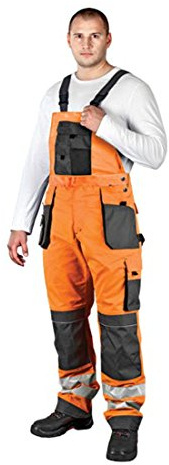 Arbeitslatzhose mit Reflektoren Warnschutzhose Warnschutzlatzhose Latzhose Warnschutz Arbeitshose Sicherheitshose 46 orange