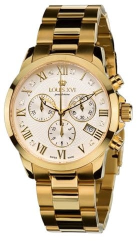 LOUIS XVI Athos Pour Femme 515 - Ø 38 mm - Armbanduhr Damen - Wasserdicht - Uhr mit Saphirglas - Armband Gold - Zifferblatt Weiß - CH Quarzwerk