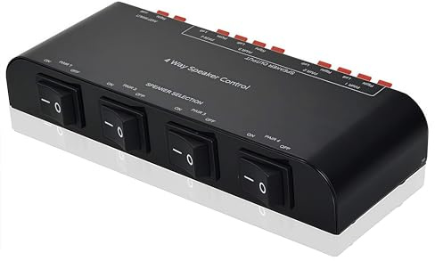 ADWITS Boîtier de sélection de commutateur de Haut-Parleur à 4 canaux avec borniers 200 W RMS Max 100W commutable, Noir