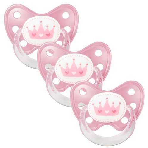 dentistar Silikon Schnuller 3er-Set - Größe 3, ab 14 Monate - Zahn- & kieferfreundlicher Nuckel mit Dental-Stufe – BPA-frei – Made in Germany - Krone, Rosa