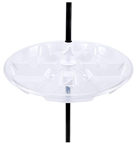 18'' Myard Anti-UV Plastic Universal Bird Seed Catcher Hoop Platform Tray with Drain Holes, Sturdy Pole-Mount Design Fits 0.5-1'' Pole for Bird Feeders Outdoors, Backyard, Garden (Transparent)