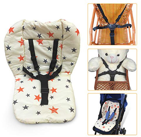 Kinderwagen Sitzkissen,Baby Hochstuhl Sitzkissen und 5 Punkt Gurte Set Muster Seat Liner Soft Safety First Kinderwagen Auflage Kissen Pad Matte Unisex,1 Set(Star)