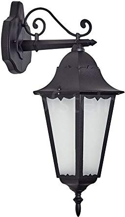 Außenwandleuchte Hongkong FROST, Wandlampe abwärts in antikem Look, Aluguß Schwarz/Matt, Milchglas-Scheiben, Wandleuchte, E27-Fassung, Retro/Vintage Außenleuchte für Terrasse u. Hof, ohne Leuchtmittel