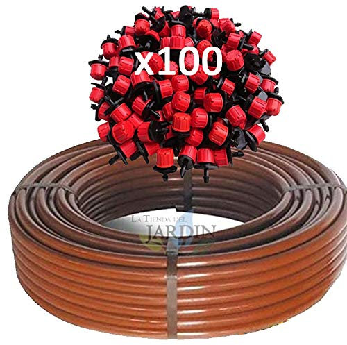 Suinga Tropfschlauch, 16 mm x 100 m, braune Farbe + 100 einstellbare Tropfer 0 bis 70 l/h.