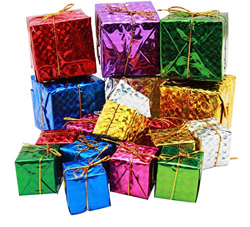 LEZED Geschenkbox Anhänger Bunte für Weihnachtsbaum Mini Geschenkbox Anhänger Geschenkboxen Weihnachtsbaumschmuck Klein Geschenkpäckchen Ornamente für Weihnachten Dekoration Tannenbaum Schmuck 66 STK