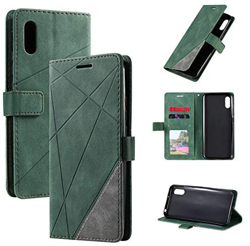 QiongniAN Hülle für Xiaomi Redmi 9A Hülle Leder,Hülle für Xiaomi Redmi 9A M2006C3LC M2006C3LG / Redmi 9AT M2006C3LVG / Redmi 9i M2006C3LII Hülle Klapphülle Handytasche Case Green