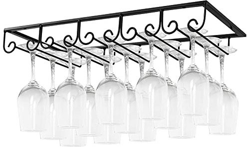 MOCOUM Estante para copas de vino para debajo del gabinete, estante para copas de vino, soporte de alambre para copas de vino, colgador de almacenamiento para armario, cocina, bar (negro, 5 filas, 1