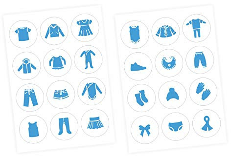 Möbelaufkleber Ordnungssticker für Kleidung blau/weiß - Möbelfolie Kinderzimmer, Kleiderschrank, Ordnung lernen, Aufbewahrung, Ordnungssystem