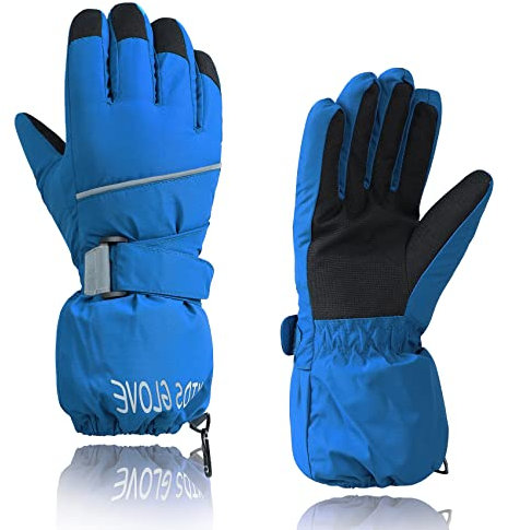 Durio Kinder Ski Handschuhe Winter Skihandschuhe Winddicht Wasserdicht Warm Handschuhe Junge Mädchen Outdoor Sports Schneehandschuhe Blau 12-14 Jahre