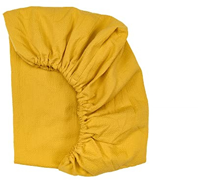 KraftKids Spannbettlaken Musselin Doppelkrepp Gelb Mustard aus 100% Baumwolle in Größe 120 x 60 cm, handgearbeitete Matratzenbezug gefertigt in der EU