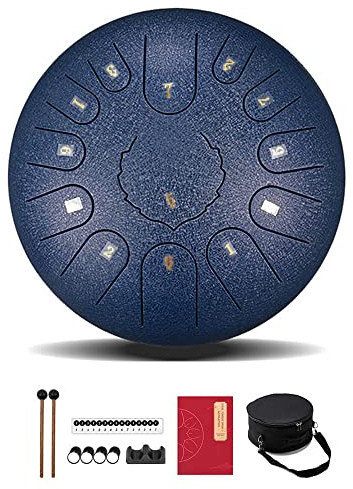 Steel Tongue Drums, 12 Zoll 13 Noten Handpan Drum, Percussion Instrument Steel Drum Kit mit Finger Picks Mallets Tasche und Notenbuch für Meditationsyoga und Zen