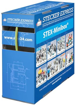 STEX24 Schrumpfschlauch 2:1, Minibox mit 15,4m, grün/gelb 3,2/1,6mm, 1/8 Zoll, WSB2 Schrumpftemperatur mind. 110°C, vollständig bei mind. 120°C - 1 Stück