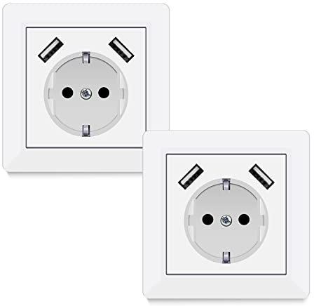 Steckdosen mit USB, (max. 5 V 3,4 A) Schuko-Steckdose USB Embedded System 55 reinweiß glänzend Wandsteckdose Steckdose nur 32 mm tief (Usb C Weiß(3,4A)) …