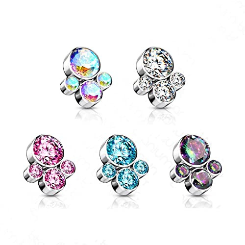 Paula & Fritz® Aufsatz-Dermal Anchor Tatze Zirkonia Mehrfarbig Titan G 23 Gewinde 1,2-mm Haut-Anker Skin Diver Bodypiercing Ersatzkugel Tier-Pfote